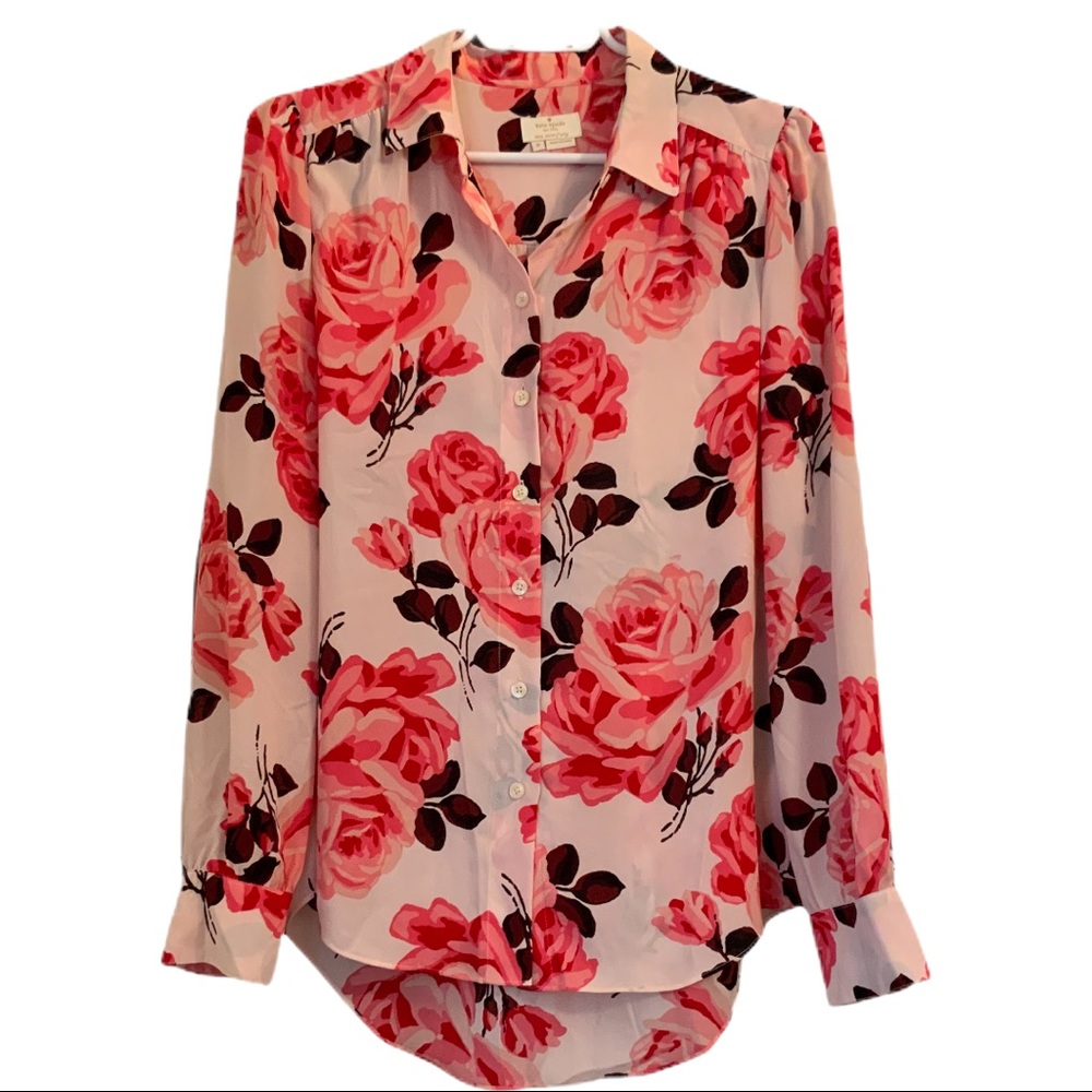 Kate Spade Live Colourfully Blouse Pink Floral Pattern Size M